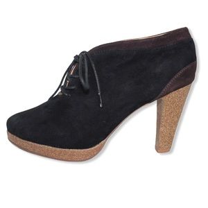 CHELSEA CREW Black and Brown Suede 4”Heel Lace Up Shoes Cork Heels and Platform